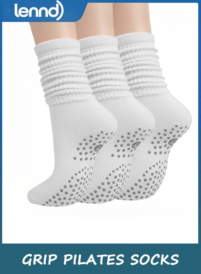 LENND Grip Pilates Socks for Women, Yoga Slouch Socks with Grip for Barre Workout Hospital Long Scrunch Slipper Socks - Image 1